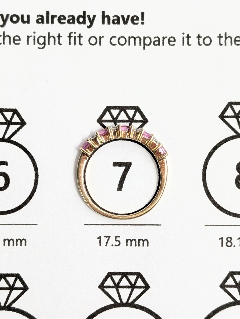 JTV 10K Yellow Gold Pink Sapphire Diamond Half Eternity Ring Size 7 - Picture 5 of 7